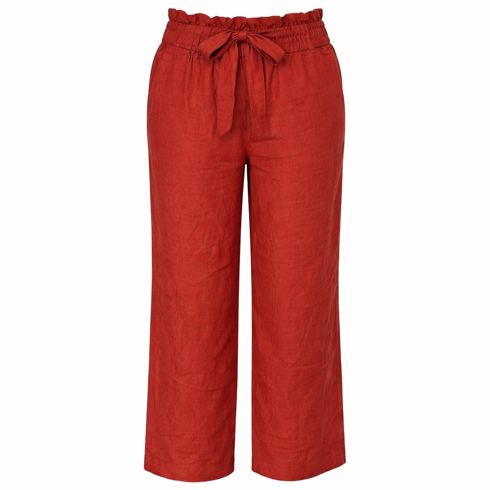 High-Rise Paperbag Linen Blend Pants in Rust